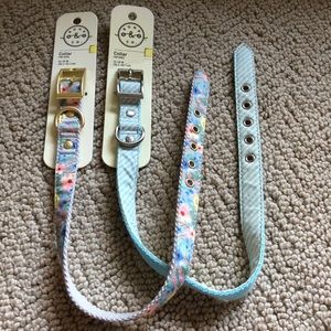 2 NWT dog collars -baby blue floral & stripe